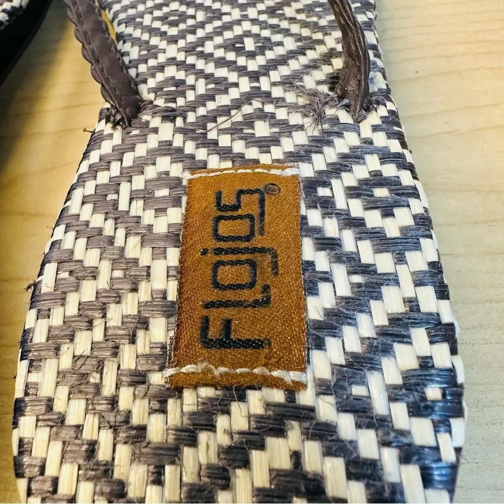 Flo Jos Woven Brown‎ Flip Flop Wedges Size 9